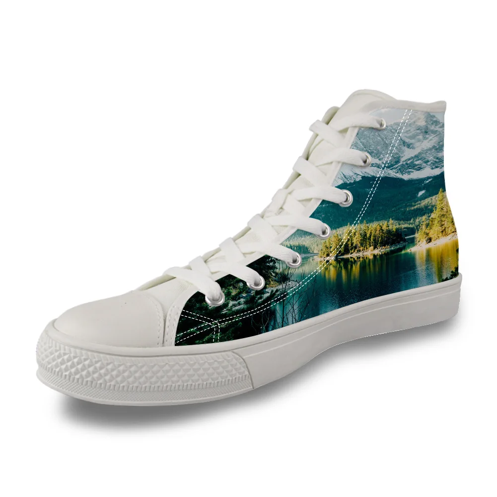 

Natural Scenery Snow Mountain Lake Plants High Top White Canvas Vulcanized Breathable Shoes