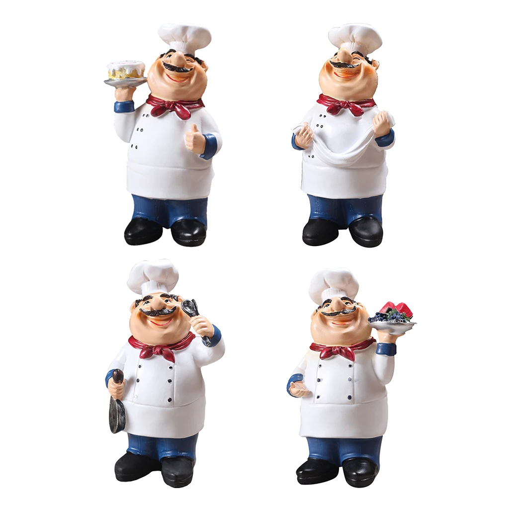 4Pcs Chef Adornment,Kitchen Resin Ornaments,Chef Statue Sculpture for Collectible Figurine