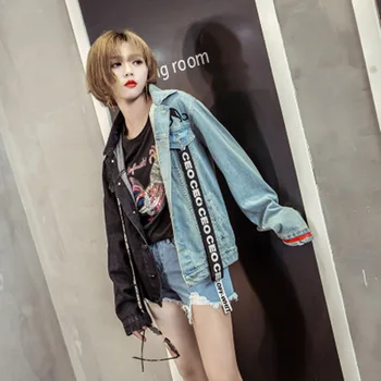 

Fashion Loose Women Jean Jacket Patchwork Cotton Harajuku Short Jackets and Coats Letter Women Clothes 2018