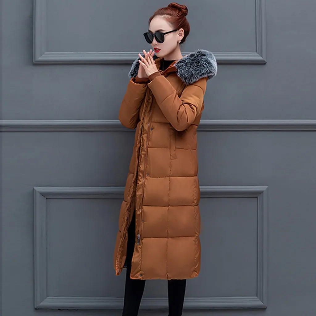Плюшевое пуховое пальто с капюшоном из искусственного меха для женщин с хлопковой подкладкой, ветронепроницаемое длинное тонкое теплое пальто, женское пуховое пальто Kurtka Puchowa damsk