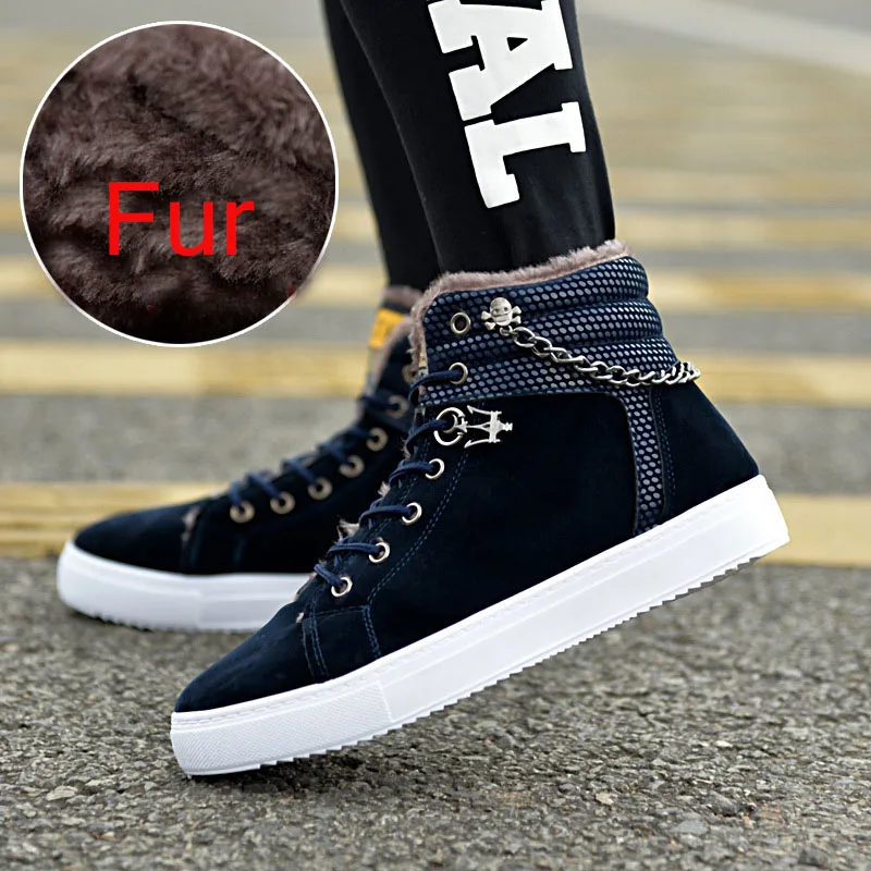 

REETENE Boots 2019 Matte Leather High Top Men's Shoes Winter Ankle Boots Warm Fur Mens Winter Sneakers Mens Canvas Shoes Men