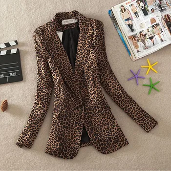 

2019 Autumn New Leopard Small Suit Female Jacket Korean Version Long Section Fashion Slim One Button Long Sleeve Women Blazer