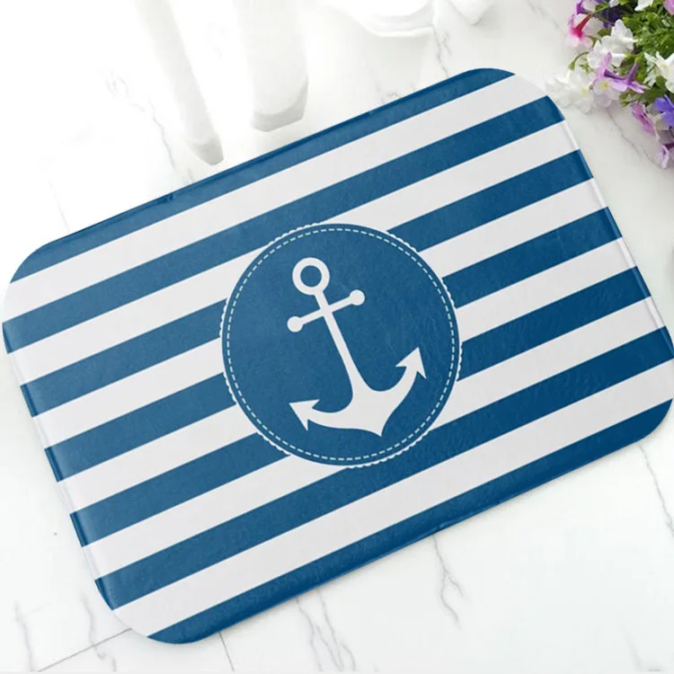 

Chic Nautical Blue Anchor and White Striped Bath Mat Rubber Kitchen Carpet Entrance Floor Doormat Mat Cabin Home Decor 50x80cm