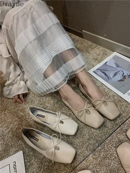 

Single shoes female 2019 summer wild fairy wind net red flat shoes shallow mouth square head bow retro grandma shoes