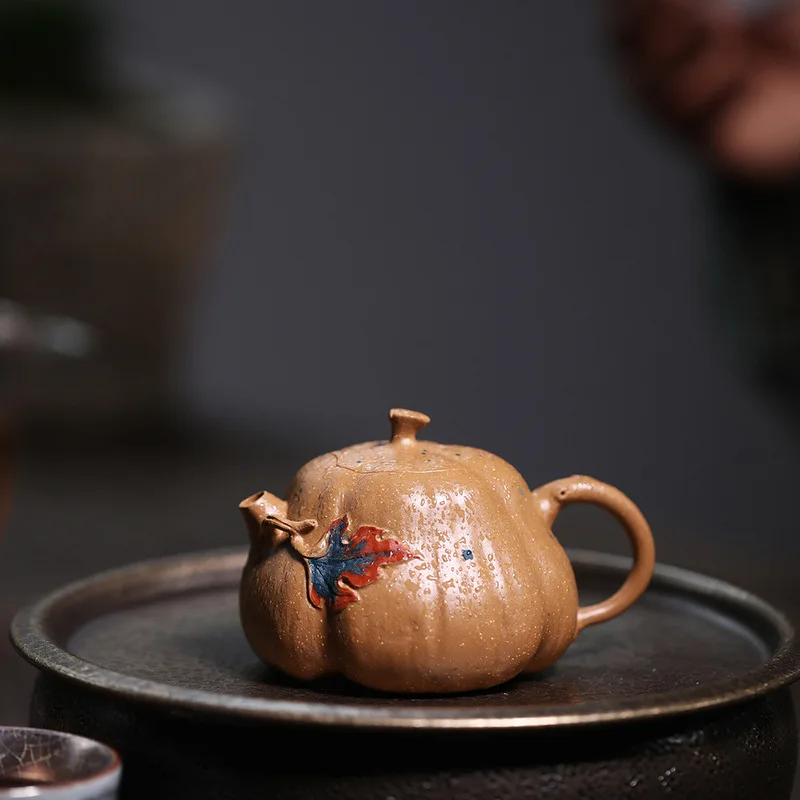 

Yixing purple clay pot master hand-made high-quality bionic device small pumpkin flower pot 160cc Kung Fu Tea Set