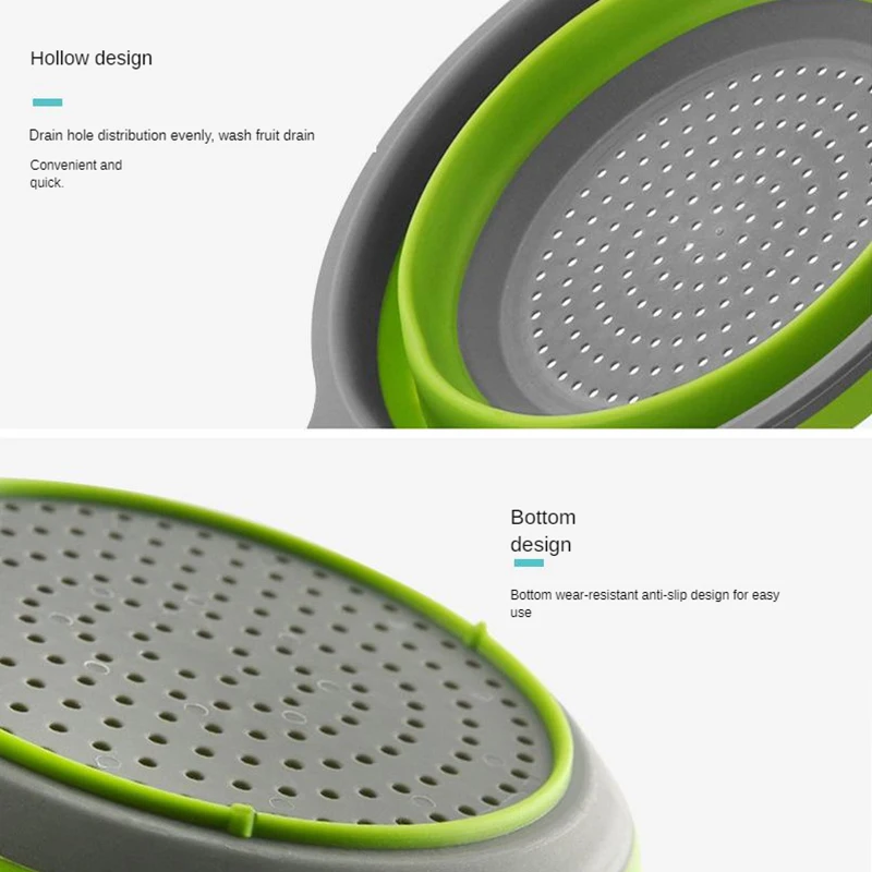 Collapsible Silicone Kitchen Strainer Basket Set