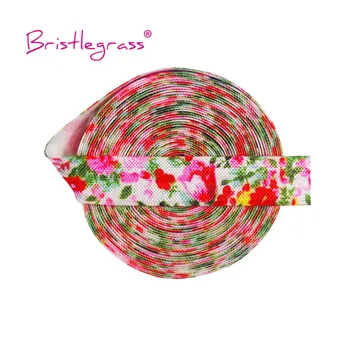 

BRISTLEGRASS 100 Yard by Roll 5/8" 15mm Flower Leaf Print FOE Foldover Elastic Spandex Satin Band Hair Tie Tutu Dress DIY Sewing