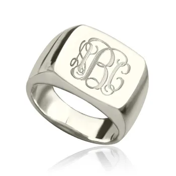 

AILIN Customized Sterling Silver Monogram Rings Personalized Cut 3 Monogrammed Initials In Square Name Ring