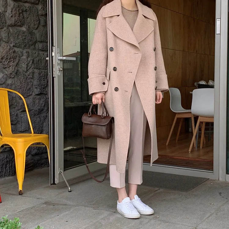 Beige Шерстяное пальто женское длинное бежевое белое пальто зимнее шерстяное пальто подиумное Брендовое теплое шерстяное пальто наряд Высокое качество - Color: Beige