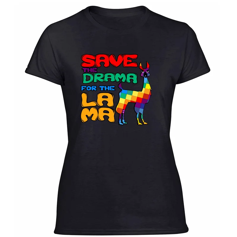 Women-Black Новинка, модная повседневная футболка с надписью «save the drama for the lama», новинка, Мужская футболка, хлопок, против морщин, топы в стиле хип-хоп - Цвет: Women-Black