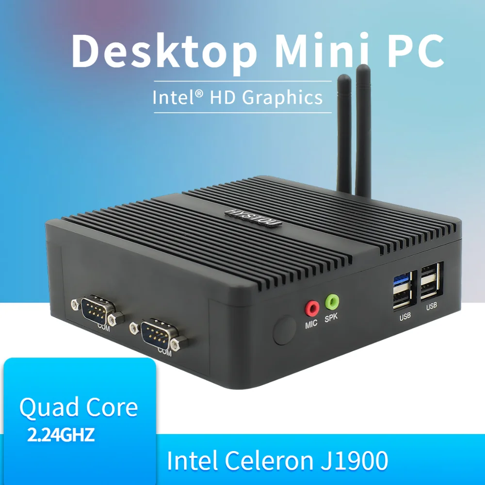 Hystou безвентиляторный мини ПК Windows 10 Intel J1900 Dual LAN Pfsense брандмауэр компьютер HTPC TV Box