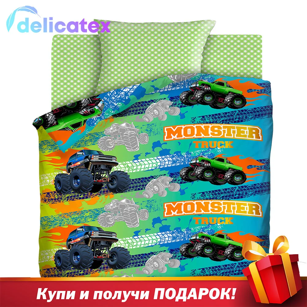 КПБ Delicatex 1.5 хлопок "Непоседа"(70х70) рис. 13087-1/8672-3 Монстр трак
