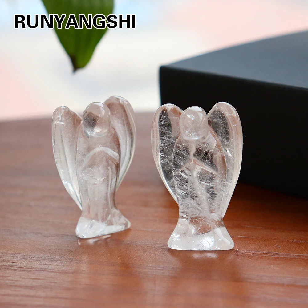 2" Natuaral Clear Quartz Carved Angel Crystal Chakra Healing Craft Figurine 