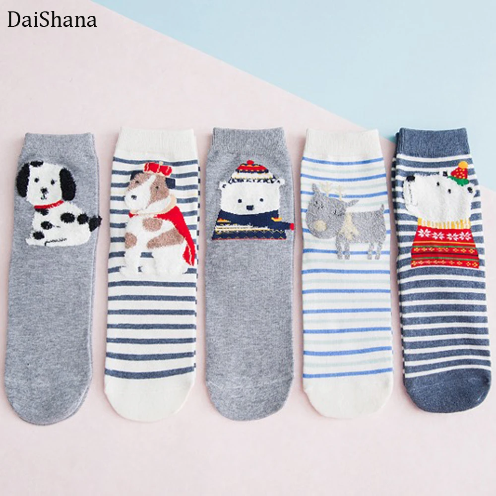

Harajuku High-quality Women Sock Cute Animal Cartoon Sox Small Ears Kawaii Dalmatians Slippers Women Casual Soft Funny Blue Sock