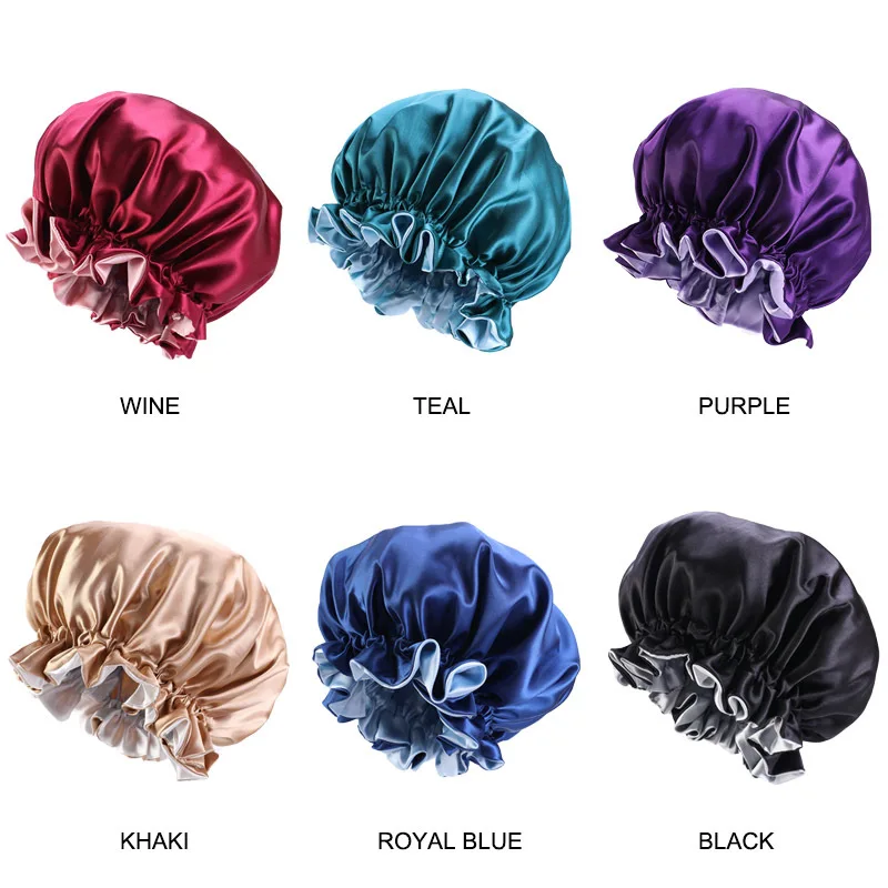 New Solid Women Satin Bonnet Fashion Stain Silky Big Bonnet for Lady Sleep Cap Headwrap Hat Hair Wrap Accessories Wholesale