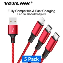 VOXLINK 5 упаковка 3 в 1 USB кабель Micro usb type C кабель для зарядного устройства кабель для быстрой зарядки для iPhone samsung huawei Xiaomi Кабели для телефонов