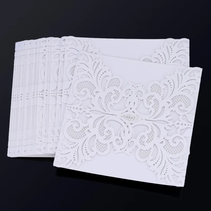  10 Pcs/ Set Wedding Party Invitation Card Decor Cards Envelope Delicate Carved Flower Wedding Party - 4000284968584