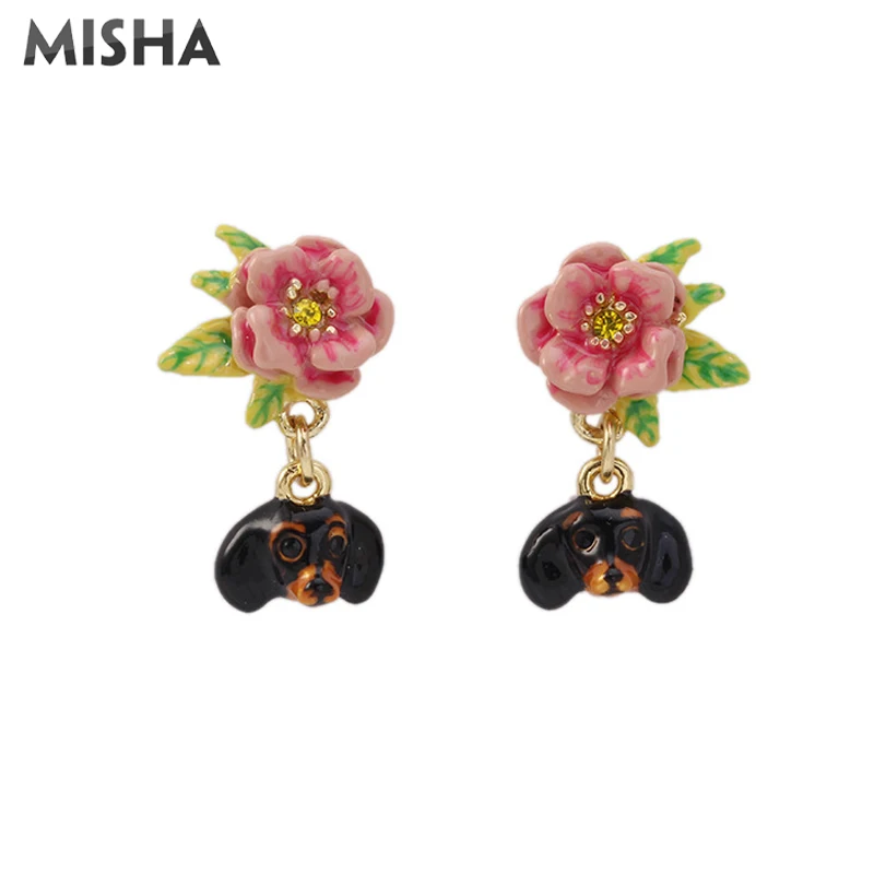 MISHA, трендовые серьги для женщин, ручная работа, эмалированная глазурь, милая собака, цветок, ювелирные серьги для девушек, женские вечерние, подарки L901