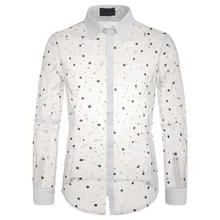 SHUJIN, Мужская Осенняя рубашка, сценическая, тонкая, модная, с принтом снежинки, рубашка с отворотом, повседневная, прозрачная, мужская рубашка с длинным рукавом