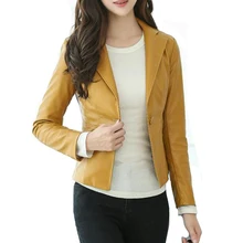 Черная желтая куртка из искусственной кожи корейский стиль весна осень короткие женские куртки зазубренный воротник кожаные блейзеры s-xxxl