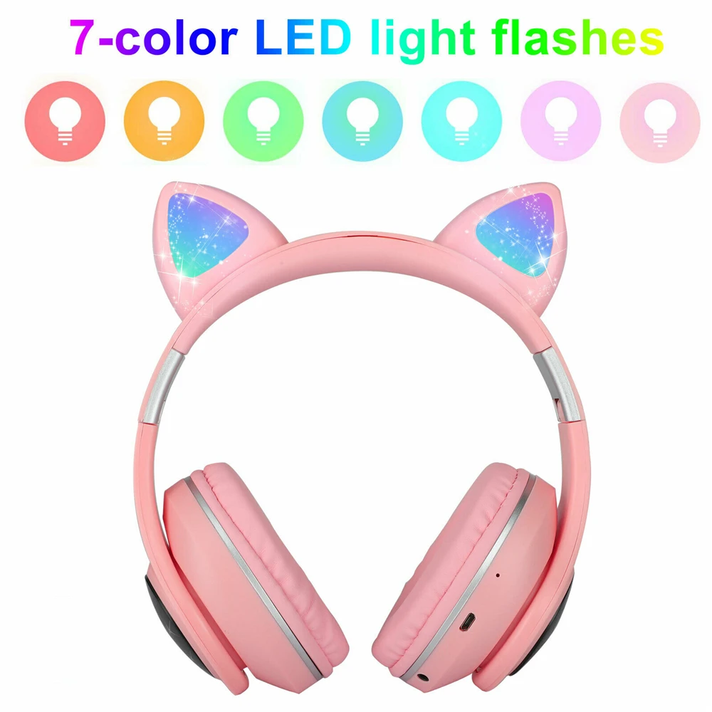 Bluetooth Wireless Headset Cat Ear Rabbit Ear Earphones Music Headset Wireless Headphones LED w Mic Headphones For Kids Girls
