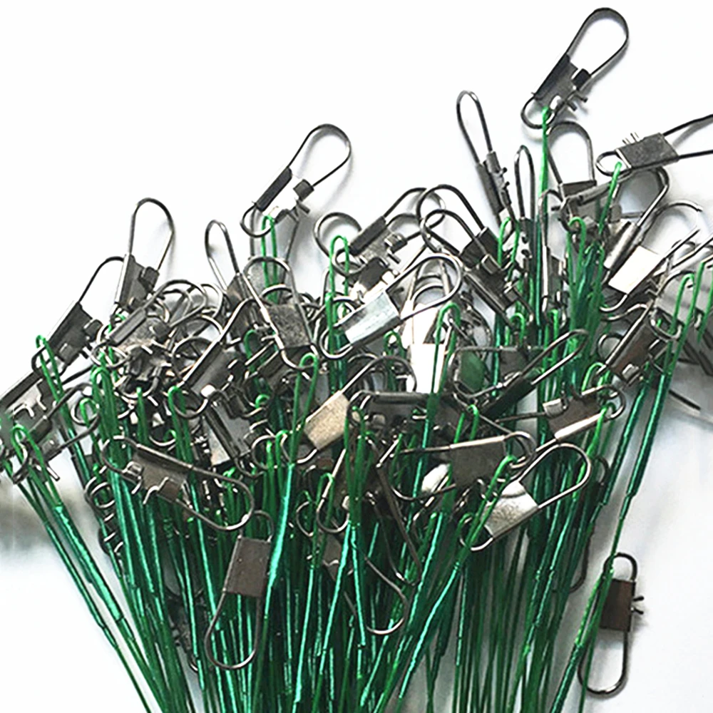 Fishing Tackle 20Pcs Steel Wire Leader With Swivel 4 Colors Leadcore Leash 15CM 20CM 30CM Anti Bite Fishing Line
