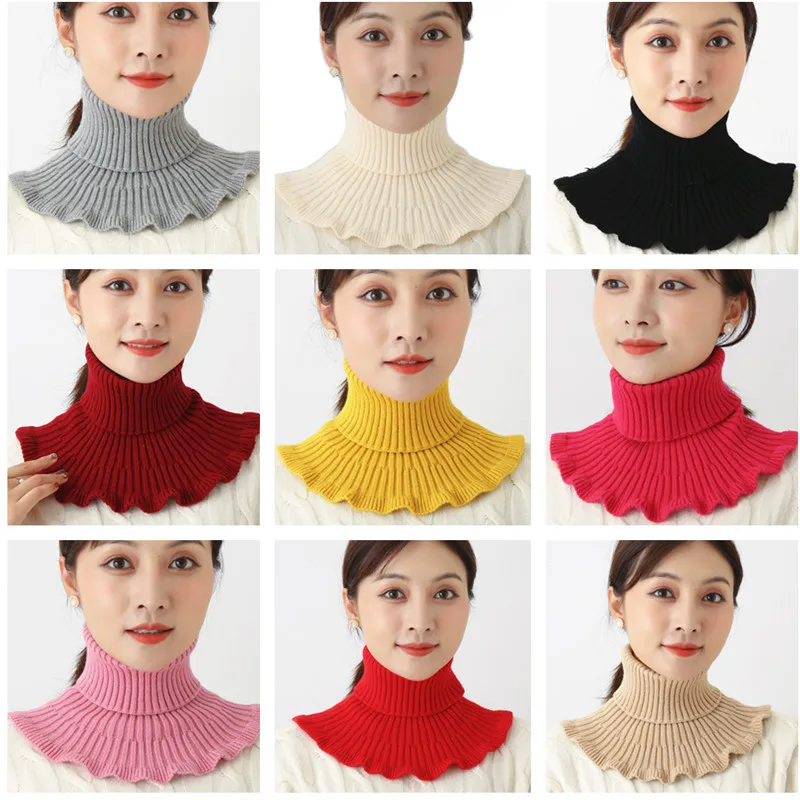 

Women Winter Bib PulloverTurtleneck Ribbed Knit Fake Collar Neck Scarves Chest Back Cover Elastic Windproof False Scarf Collar