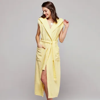 

Hotel Bathrobe Cotton Terry Towel Home Clothing With Belt Women Sexy Hooded Robe Gown Loose Casual Sexy Sleeveless Nightgown