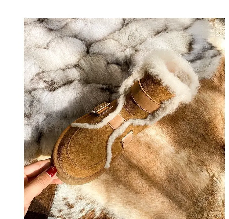 Women Snow Boots Winter New Buckle Padded Short Boots Non-slip Warmth Motorcycle Boots Women's Shoes Platform Boots