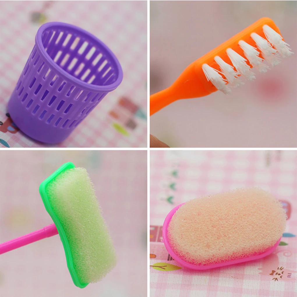 9Pcs Mini Pretend Play Mop Broom Toys Cute Kids Cleaning Furniture Tools Kit Lovely Doll House Clean Toys