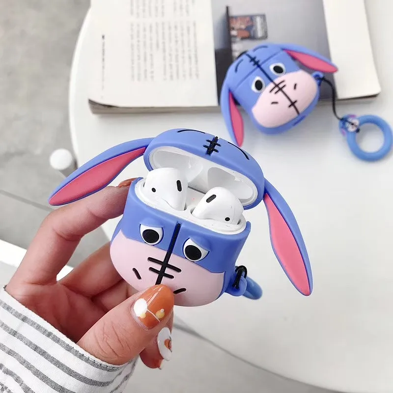 Для AirPods чехол 3D милый мультфильм ослик чехол для наушников для Airpods 2/i10/i11/i12 TWS мягкая защитная крышка с кольцом на палец
