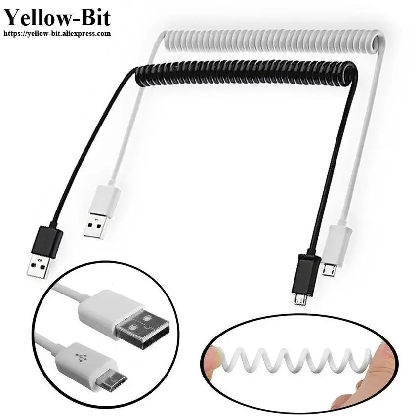 Спиральный USB Micro 5Pin 5P штекер 2 0 A Штекер кабель белый/черный|Кабели для