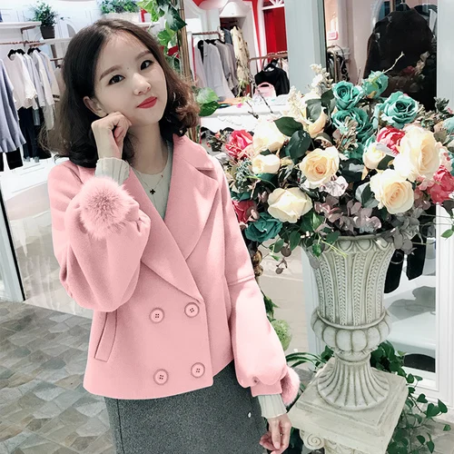 Woherb шерстяное пальто для женщин осенне-зимнее пальто Женская куртка с длинным рукавом повседневное одноцветное короткое пальто Kawaii корейские Moids - Цвет: Розовый