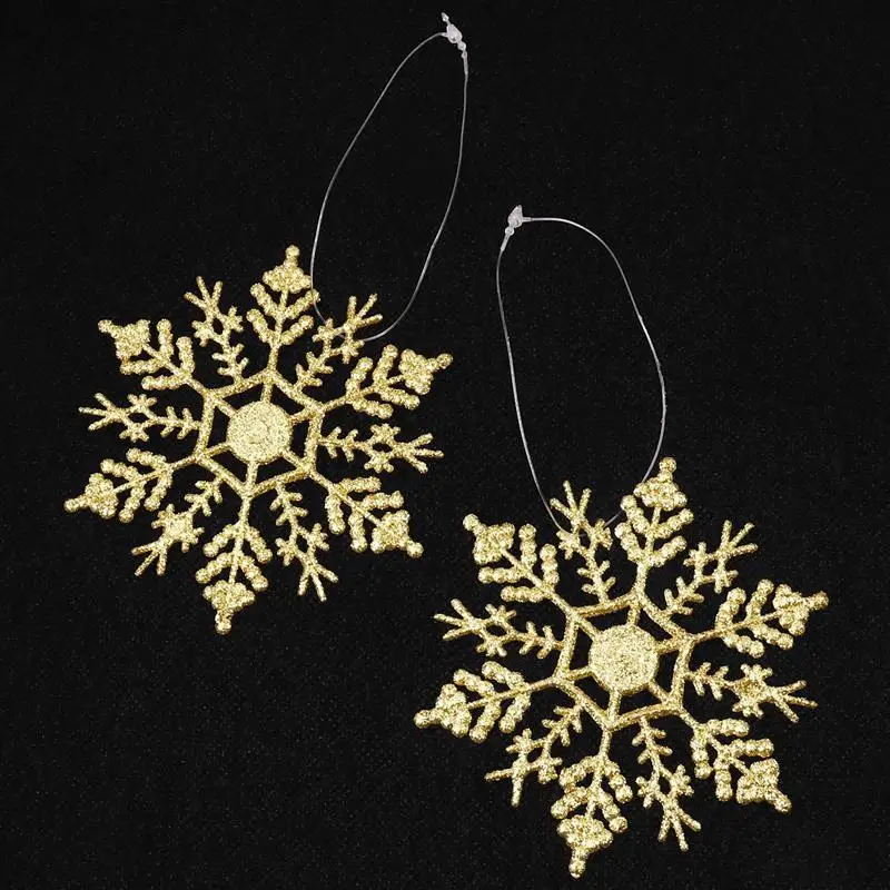 12pcs Plastic Snowflake Decorations 10cm Christmas Tree Snowflakes Pieces For Christmas Ornaments(Red/Gold