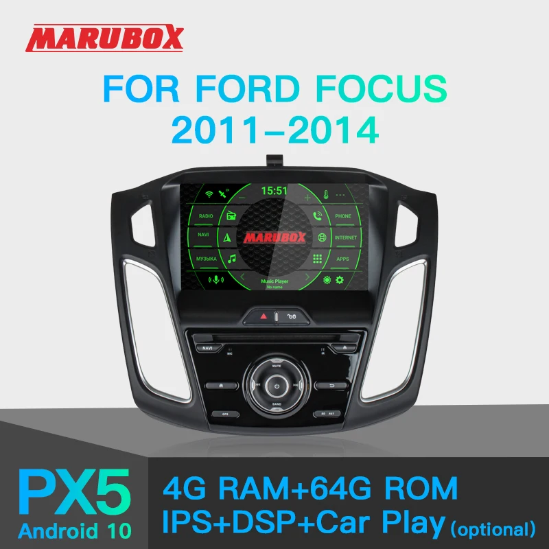 Автомагнитола MARUBOX Android 10 для Ford Focus 3 2011 2018 DVD плеер GPS навигация аудио 8 ядер 64 ГБ IPS