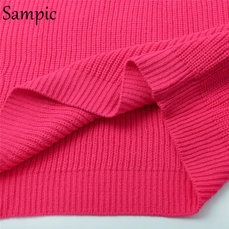 Sampic Женский Повседневный пуловер, вязаный свитер, водолазка большого размера с длинным рукавом, зимний свитер