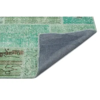 

Handmade Green Vintage Overdyed Patchwork Area Rug 119x183 Cm-3'11''X6'0''