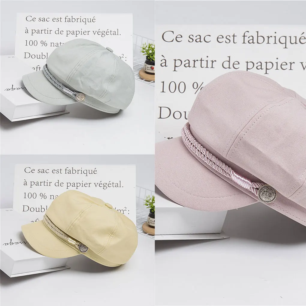 Женские осенние Восьмиугольные шляпы для девочек, плоская бейсбольная кепка в стиле милитари, однотонные повседневные береты с козырьком