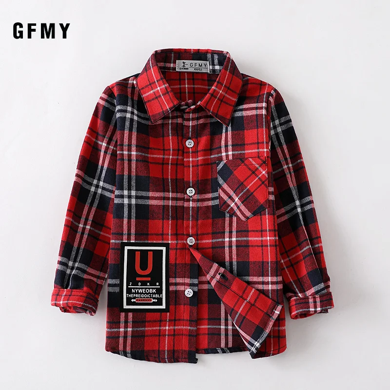 red lattice GFMY/ г. Осенняя хлопковая Модная рубашка в клетку с длинными рукавами для мальчиков От 2 до 14 лет повседневная одежда для больших детей может быть пальто - Цвет: red lattice