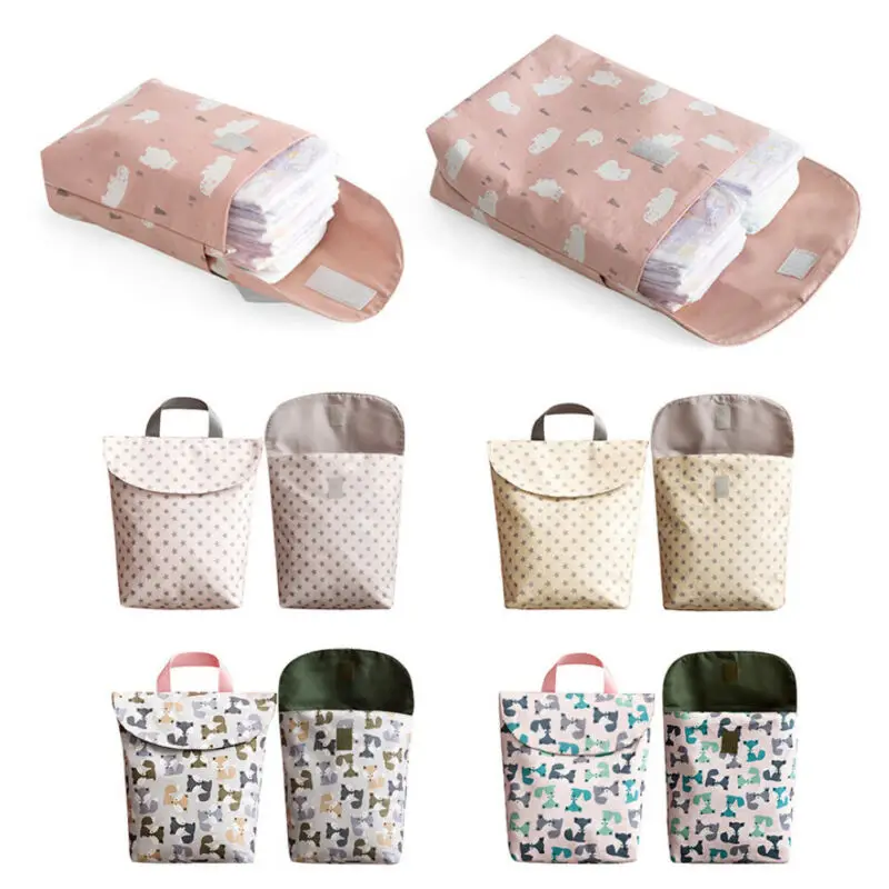 

New Diaper Storage Bag Cartoon Fox Star Cute Baby Nappy Reusable Washable Cloth Waterproof Diaper Storage Hand Bag Small Size
