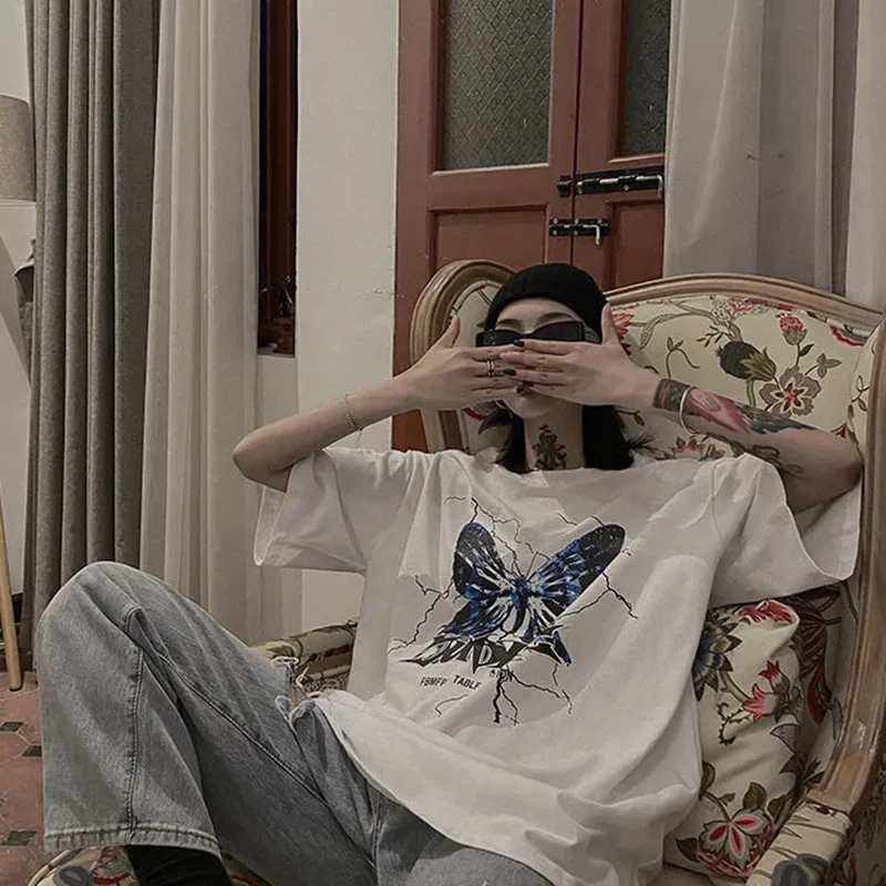 letters print pink T-shirt women tee girl tops Goth clothes tee butterfly top женские футболки Harajuku style cartoon cute Devil