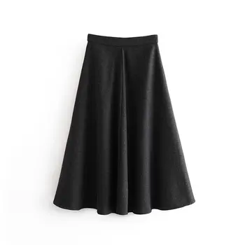 

Bonjean Women Elegant Plaid Pleated Skirt Side Zipper Houndstooth Mid Calf Skirts Office Wear Retro Midi Skirts