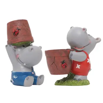 

Hippo Cartoon Painting Resin Flowerpot Plant Container
