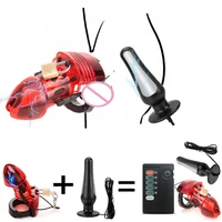 Electro Shock Chastity Device Cock Cage Ball Stretcher,Bdsm Bondage Anal Butt Plug Penis Ring Electric Stimulation Male Sex Toys