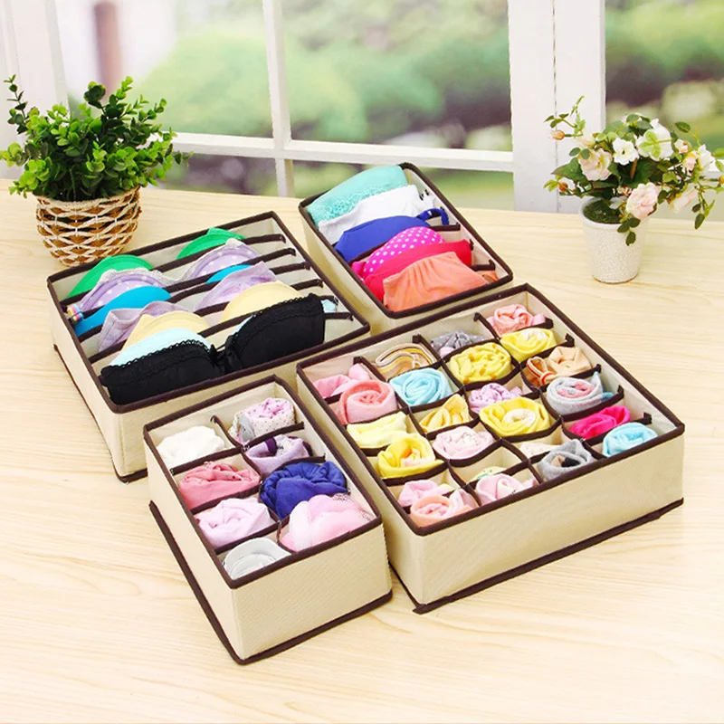 

Storage Boxes organizer Foldable Underwear Divider Box 3 colors for Ties Socks Shorts Bra Washable Drawer Closet Organizers