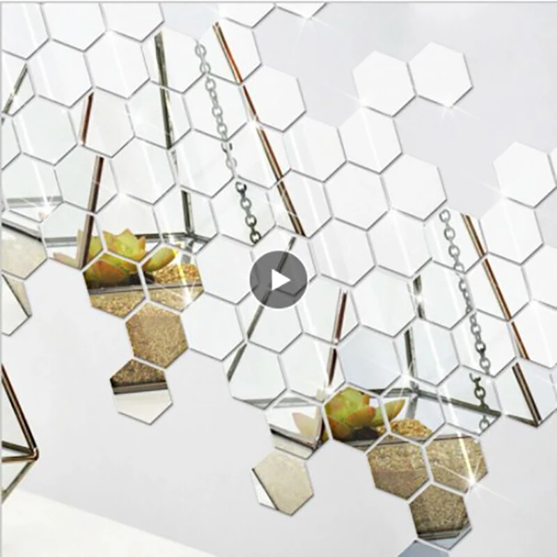 12Pcs/Set Hexagonal 3D Mirror Wall Stickers Restaurant Aisle Floor Personality Decorative Paste Living Room Sticker | Дом и сад