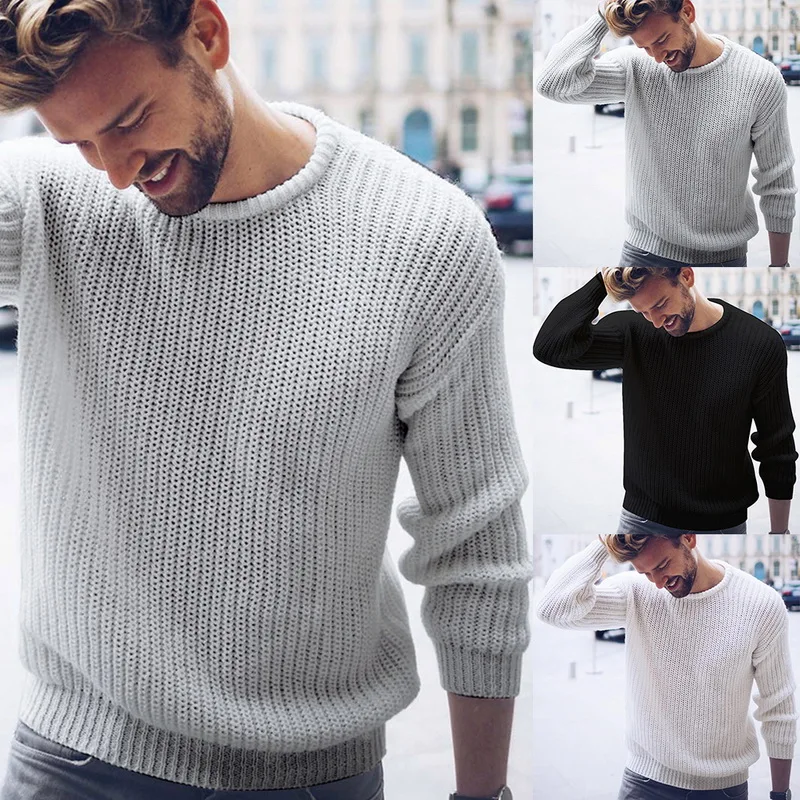 

SHUJIN Men Brand Sweater Black White Casual Knitted Pullover Solid O Neck Men Sweaters Fashion Streetwear Autumn Winter Tops