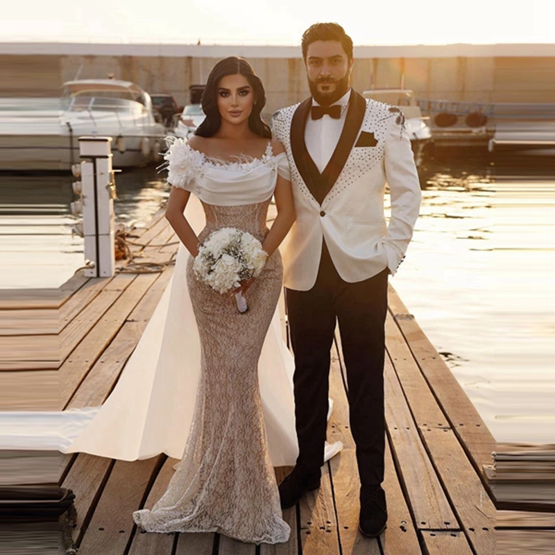 

Женское свадебное платье с накидкой, дизайнерское кружевное платье с цветами и жемчужинами, свадебное платье до пола в современном стиле