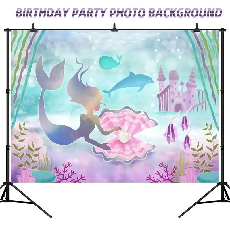 

Mermaid Photography Backdrop Castle Undersea Birthday Party Photo Background Birthday Backdrops For photographic studio