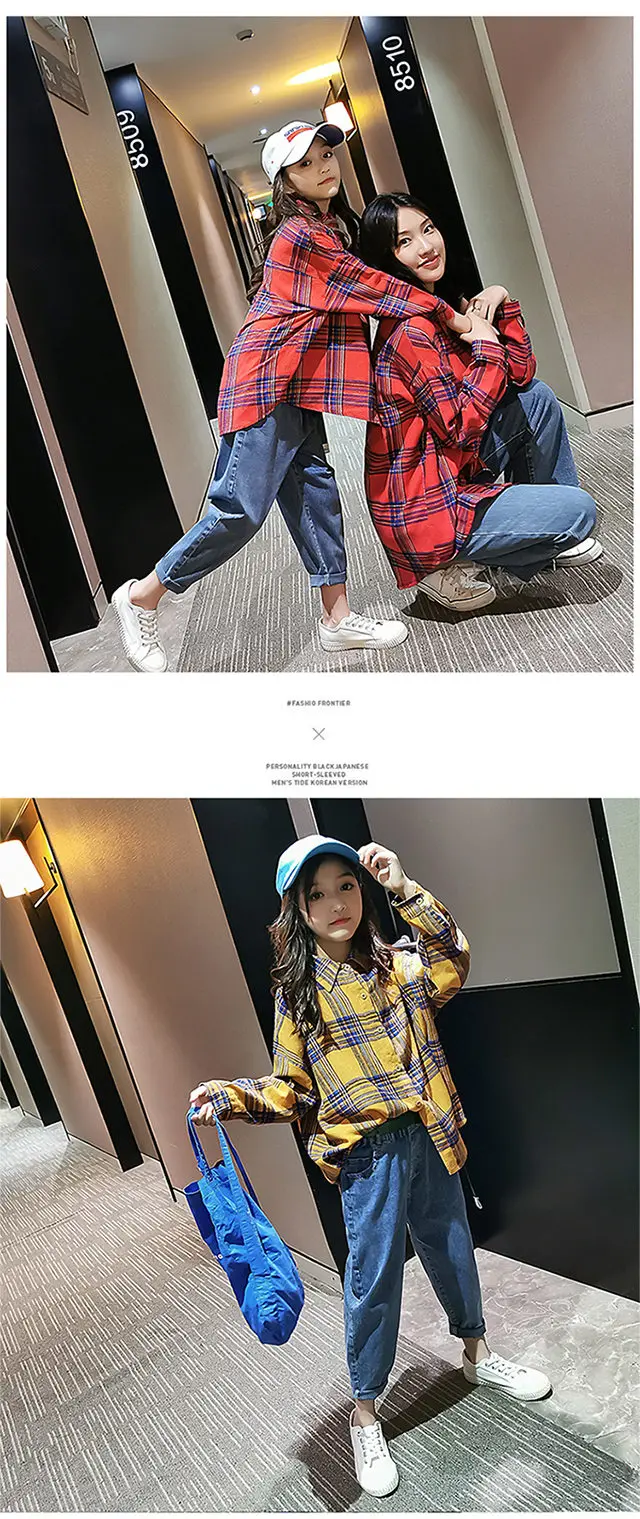 Mom Girl Matching Family Plaid Shirts Spring Autumn Long Sleeve Mother and Daughter Clothes Blouse Family Matching Outfits
